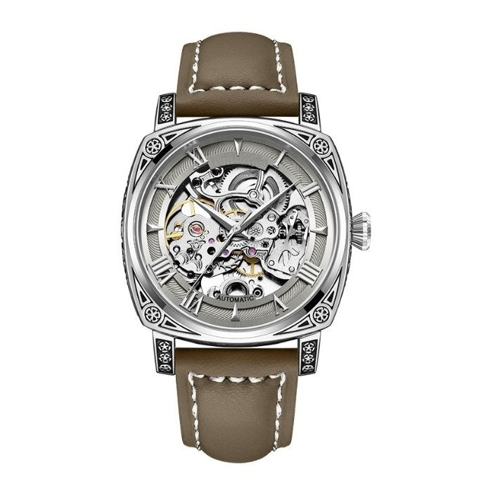 Custom Skeleton Dial Yellow Rubber Strap Watch